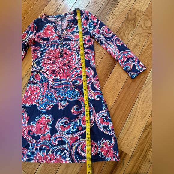 Lilly Pulitzer Pink/Blue Coral Pima Cotton Long Sleeve Knee Length Dress Size XS - Picture 9 of 11